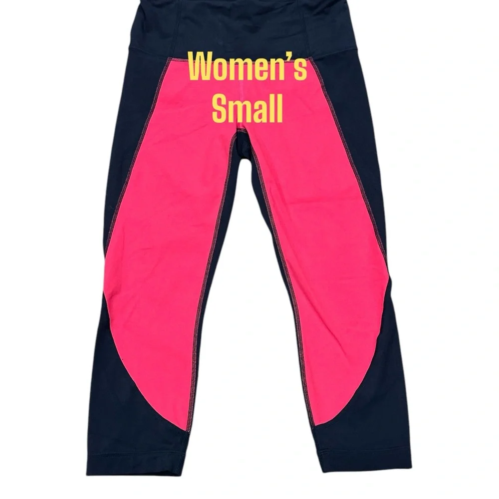 Women's Athleta Small Capri Pants Leggings Blue Pink Pull On Stretch Active NWT - Picture 2 of 9